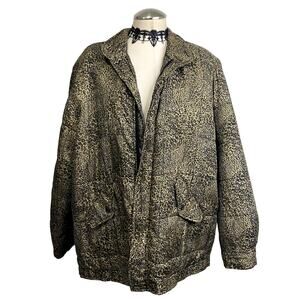 Vintage 90s Silk Leopard Print Silk Puffer Jacket Mob Wife Grunge Glam Sz Large
